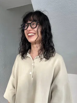 ミディアム カラー パーマ ボブパーマ/パーマ ウルフパーマのヘアスタイル