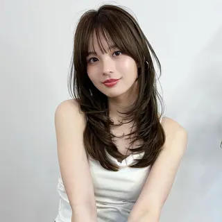 セミロング カラー 透明感×髪質改善🧸 韓国ヘア　武田涼のヘアスタイル