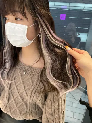 セミロング カラー ヘアアレンジ ハッシュカット/ 韓国ヘア☽⋰mahoのヘアスタイル