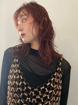 ミディアム カラー パーマ 森貴裕/ベージュ/ パーマ/オリーブのヘアスタイル