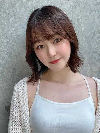 ミディアム カラー パーマ ヘアアレンジ 小野寺瑞希 /最小顔カットのヘアスタイル