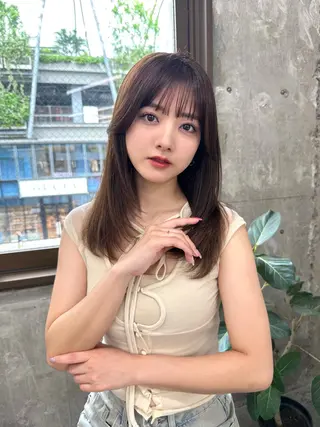 ミディアム 盛れる顔周り /透明感/かりん🎀のヘアスタイル