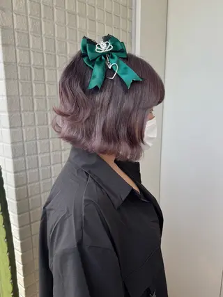ミディアム ヘアアレンジ 縮毛矯正/艶暖色 カラー/パーマひふみのヘアスタイル