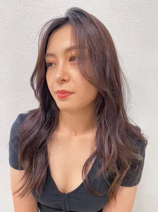 セミロング カラー レイヤーウルフ エクステ磯部のヘアスタイル