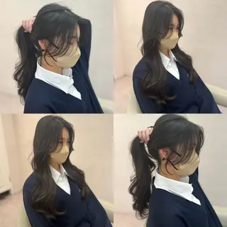 ロング 韓国ヘア レイヤーカットのヘアスタイル