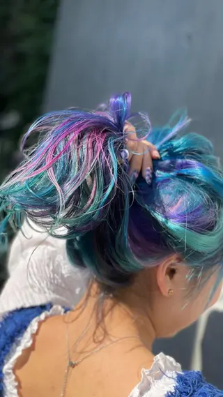 ミディアム カラー ヘアアレンジ 髪質改善×ハイトーン 中田啄也のヘアスタイル