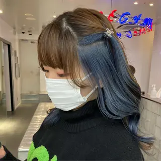 セミロング カラー ハイトーン/ウルフ /エクステ/ましろのヘアスタイル