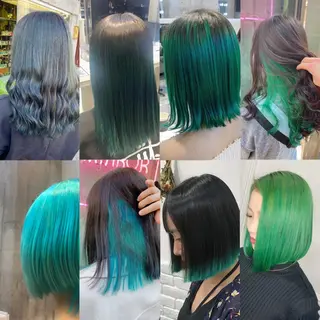 セミロング カラー メンズ JuNブリーチに 縮毛矯正するプロのヘアスタイル