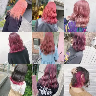 セミロング カラー JuNブリーチに 縮毛矯正するプロのヘアスタイル