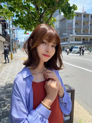 セミロング カラー レイヤー/艶カラー /韓国ヘア/高松のヘアスタイル