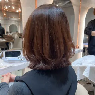 ミディアム カラー ボブ/巻ける縮毛矯正 /韓国レイヤーはなのヘアスタイル