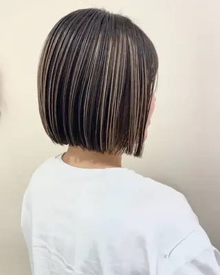ショート カラー 細めハイライト🩶 レイヤーカット　穂積のヘアスタイル