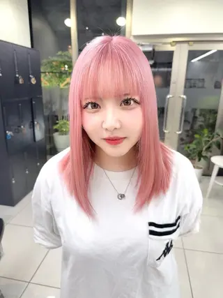 ミディアム カラー ダブルカラーブリーチ 髪質改善　縮毛矯正のヘアスタイル