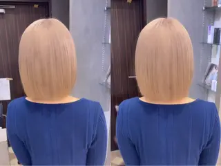 ミディアム カラー ダメージレスブリーチ デザイン．咲良のヘアスタイル