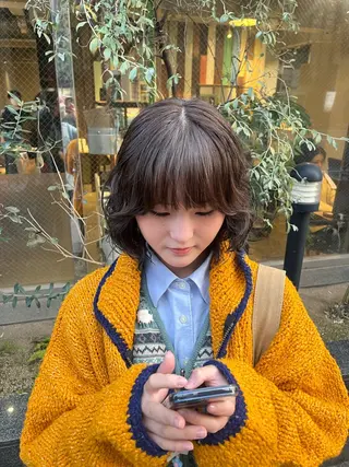 ショート カラー パーマ えんぐちとも／透明感 カラー／博多ボブのヘアスタイル