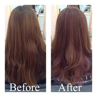 セミロング ロング カラー パーマ アオガミ （前髪顔周りカット）のヘアスタイル