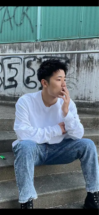 ショート メンズ ルキ🌈ブリーチカラ ー&メンズパーマ🦄のヘアスタイル