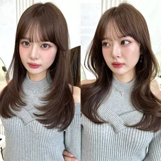 セミロング レイヤーカット/ 顔まわり/アオイのヘアスタイル