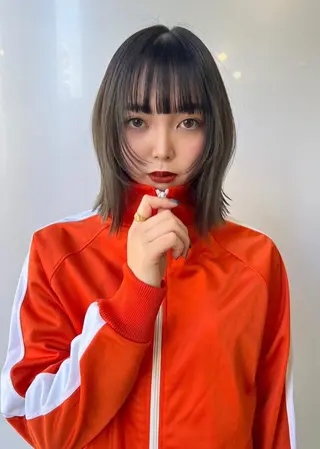 ミディアム カラー パーマ ツガミ リナのヘアスタイル
