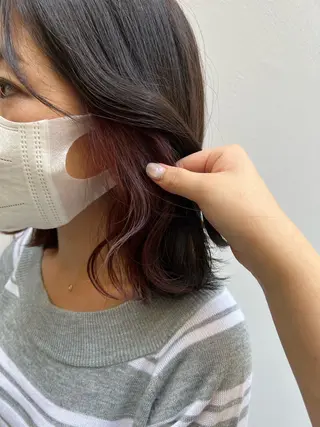セミロング カラー ボブ/巻ける縮毛矯正 /韓国レイヤーはなのヘアスタイル
