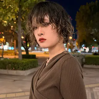 ショート パーマ ボブ/ショートボブ/ 岡山駅/別曽遥也のヘアスタイル