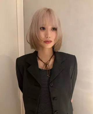 セミロング カラー ヘアアレンジ 縮毛矯正ブリーチ/ ベージュmamiのヘアスタイル