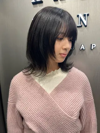 ミディアム カラー ioeわかめようじ/ 縮毛矯正/髪質改善のヘアスタイル