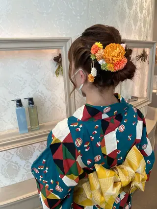 セミロング ヘアアレンジ 🦋Misaki🦋 メンズパーマ/着付けのヘアスタイル