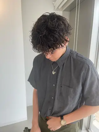 パーマ メンズ 店長　MANAMI ／ブリーチ／骨格ボブのヘアスタイル