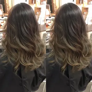 ロング カラー ハイライト、レイヤー カット/西梅田/中西のヘアスタイル