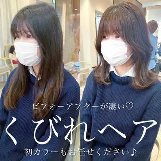 ミディアム カラー 韓国レイヤーカット/ ダブルカラーのヘアスタイル