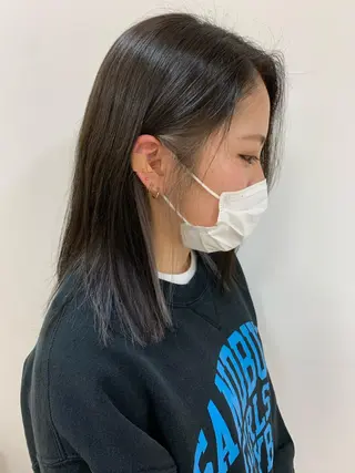 セミロング カラー 顔まわりカット✄ ベージュカラー🧸のヘアスタイル