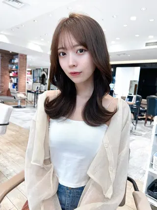 セミロング カラー 顔周り/くびれヘア 韓国ヘア💕風間るなのヘアスタイル