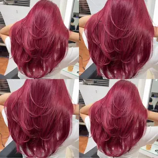 ロング カラー ブリーチなしピンク 赤井龍斗のヘアスタイル