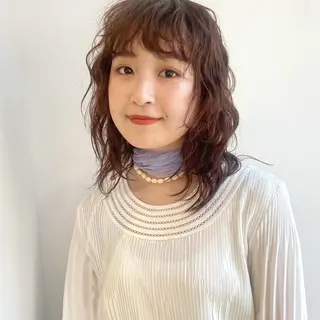 ミディアム カラー 🍊暖色×顔周り 🍊cocoroのヘアスタイル