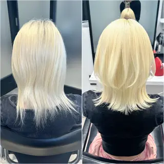 ミディアム カラー 艶髪ハイトーン ちひろ🌙+.°のヘアスタイル