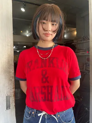 ミディアム カラー ハイトーン/顔まわり レイヤー/YUKAのヘアスタイル