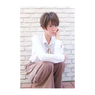 ショート ミディアム カラー パーマ アオガミ （前髪顔周りカット）のヘアスタイル