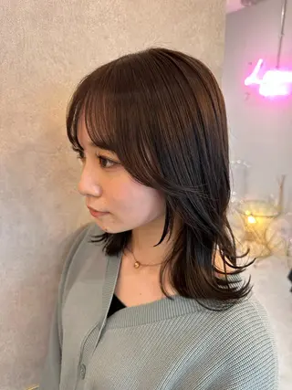 セミロング カラー 新宿/韓国風レイヤー 髪質改善/渋谷直樹のヘアスタイル