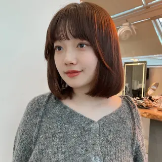 ショート カラー ボブ/巻ける縮毛矯正 /韓国レイヤーはなのヘアスタイル
