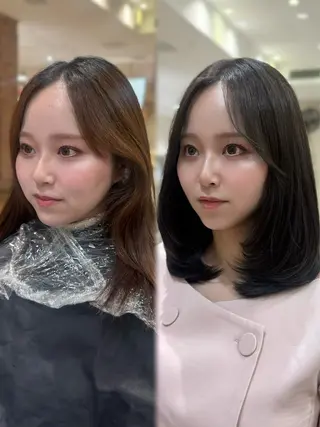 ミディアム カラー 前髪顔周りレイヤー 韓国 SAYAKAのヘアスタイル