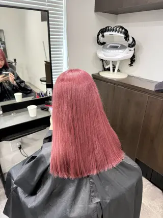 セミロング カラー ヘアアレンジ 💗暖色特化ピンク/ 赤髪💗HARUNAのヘアスタイル