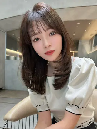 セミロング カラー パーマ 髪質改善　ANFINI 仙台所属・仙台Ｉ韓国レイヤー Ｉ髪質改善Ｉ伊藤拓海のヘアスタイル