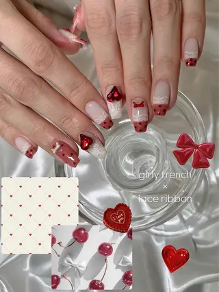 ネイル tsuki🎀ワンホ ン🍒ガーリー🪄のネイルデザイン