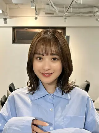 ミディアム カラー 結べるくびれボブ/透 明感カラーtaigaのヘアスタイル