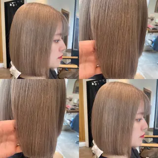 ミディアム カラー 肌に馴染むハイトーン /ミルクティーカラーのヘアスタイル