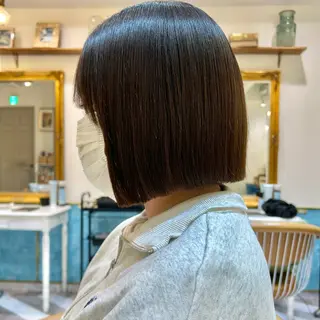 ミディアム カラー 髪質改善【縮毛矯正】 美髪ボブを量産する人のヘアスタイル