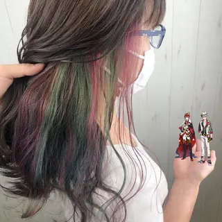 セミロング カラー ウルフカット 渋谷の人のヘアスタイル