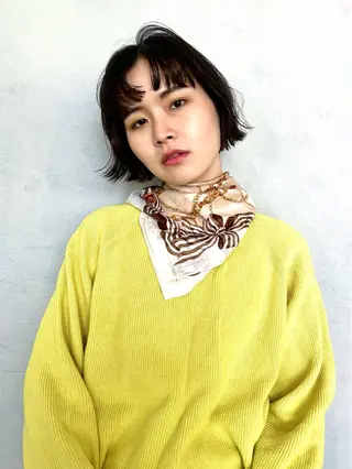 ショート カラー パーマ 切りっぱなしボブ ×暖色🌷江梨🍎のヘアスタイル