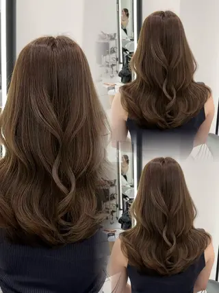 セミロング カラー ブリーチなしヘーゼル 🤎透明感カラー 唯のヘアスタイル